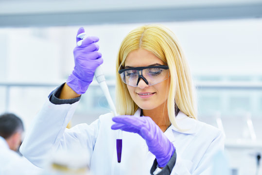 young beautiful blonde in the laboratory