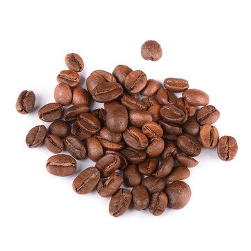 The coffee beans isolated on white