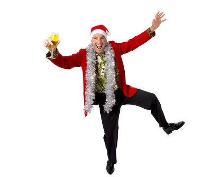 happy drunk senior businessman Champagne Christmas toast party