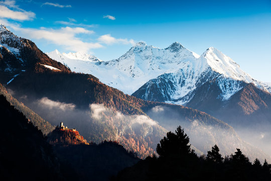 The Castle of Graines is in Val d'Aosta, west Alps, Italy