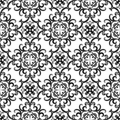 Black and white swirly ornament, seamless pattern