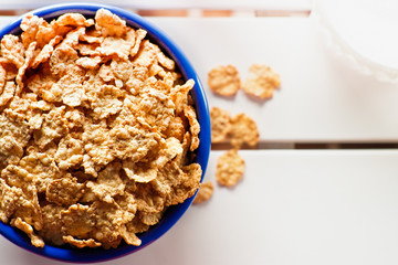 Cornflakes in a blue bowl