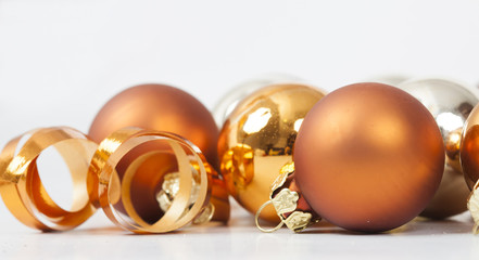 Close up on golden Christmas balls