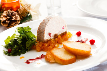 Foie gras pate on Christmas table