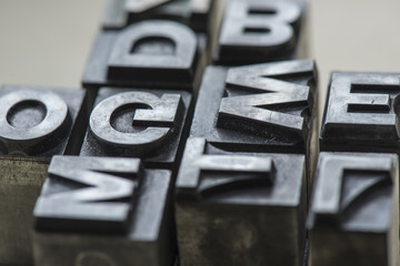 Old lead ink printing type from a book printing company.