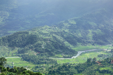 Beautiful mountains and river in Pokhara valley
