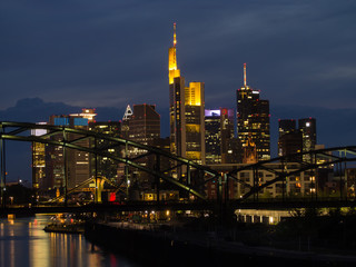 Fototapeta na wymiar Skyline of business buildings at sunset in Frankfurt, Germany