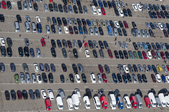 Aerial view of parking cars