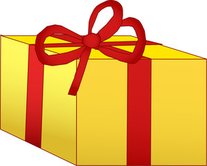 Yellow gift box with red bow