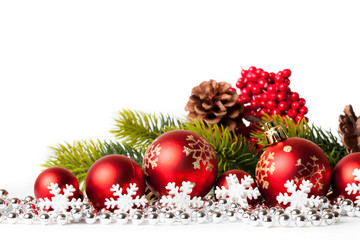 Fototapeta na wymiar red christmas tree and balls on white