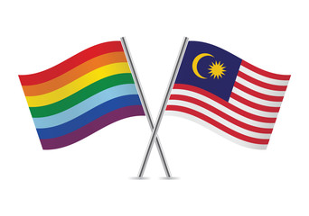 Rainbow Gay and Malaysian flags. Vector illustration.