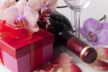 Wine, gift and orchid