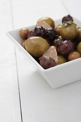 mixed olives antipasto in dish