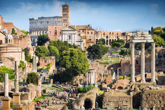 The Forum Romanum in Rome, Palatine hill Italy