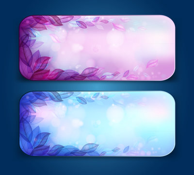 Set of Two Banners with Fabulous Blue and Purple Leaves