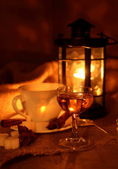 Glass of Calvados and a cup of coffee.