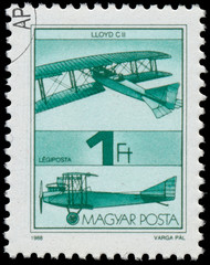 Stamp printed in Hungary shows Old Airplane