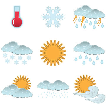 Day weather colour icons set isolated on white background