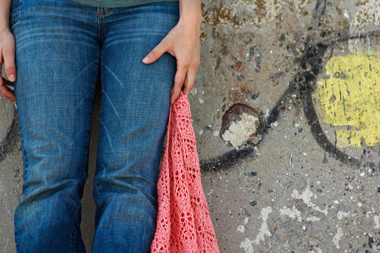 Girl In Jeans With Pink Shawl