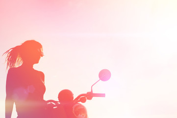 vintage colorful abstract background with girl and scooter