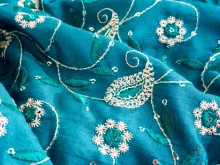 Crédence de cuisine en verre imprimé Poussière Blue fabric with paisley ornament