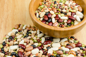 legumes on wood, closeup, background
