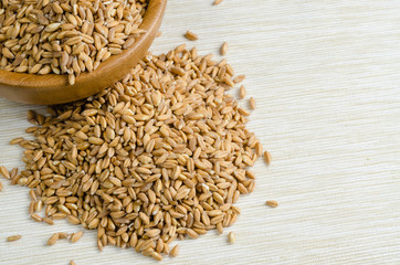 spelt on table cloth, close up