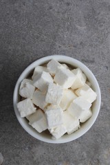 feta goats cheese cubes in dish