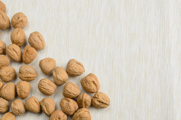 walnut on table cloth, close up