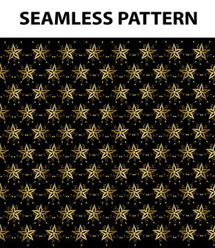 Gold Stars Over Black Seamless Pattern