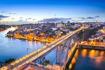 Porto, Portugal Cityscape at Dom Luis I Bridge - obrazy, fototapety, plakaty