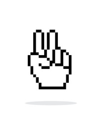 Pixel victory hand icon on white background.