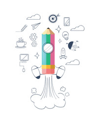 Vector start up flat illustration. Business doodle icon set