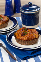 Spinach Artichoke Baked Egg Souffle. Selective focus.