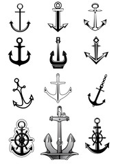 Modern and vintage anchor icons