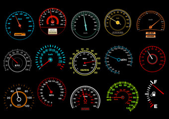 Fototapeta premium Car speedometers on black background
