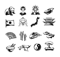 Japan vector outline doodle pictogram black icons set