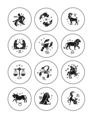 Zodiac signs vector outline icon set