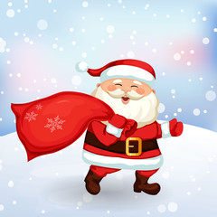 Santa Claus running with a bag of gifts