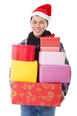 happy young man hold with christmas gift box