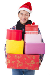 happy young man hold with christmas gift box