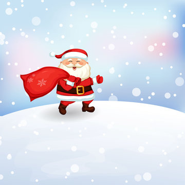 Santa Claus running with a bag of gifts.