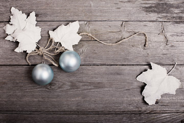 christmas balls on wooden background