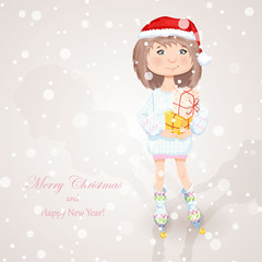 Cute girl with gift box