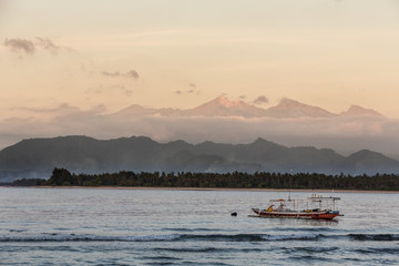Sunrise over Mt Rinjani from Gili Air island in Lombok, Indonesi