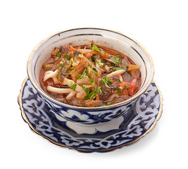 Delicious veal stew soup with meat and vegetables