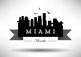 Naklejka premium Miami Skyline with Typography Design