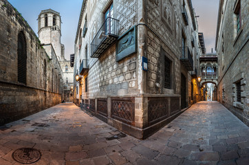 Fototapeta premium Barri Gothic Quarter and Bridge of Sighs in Barcelona, Catalonia
