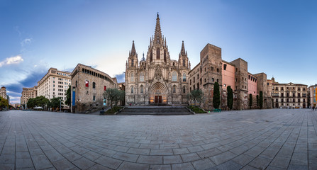 Fototapeta na wymiar Panorama of Cathedral of the Holy Cross and Saint Eulalia in the