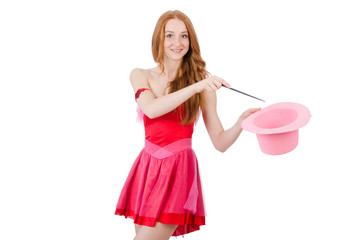 Woman magician isolated on the white